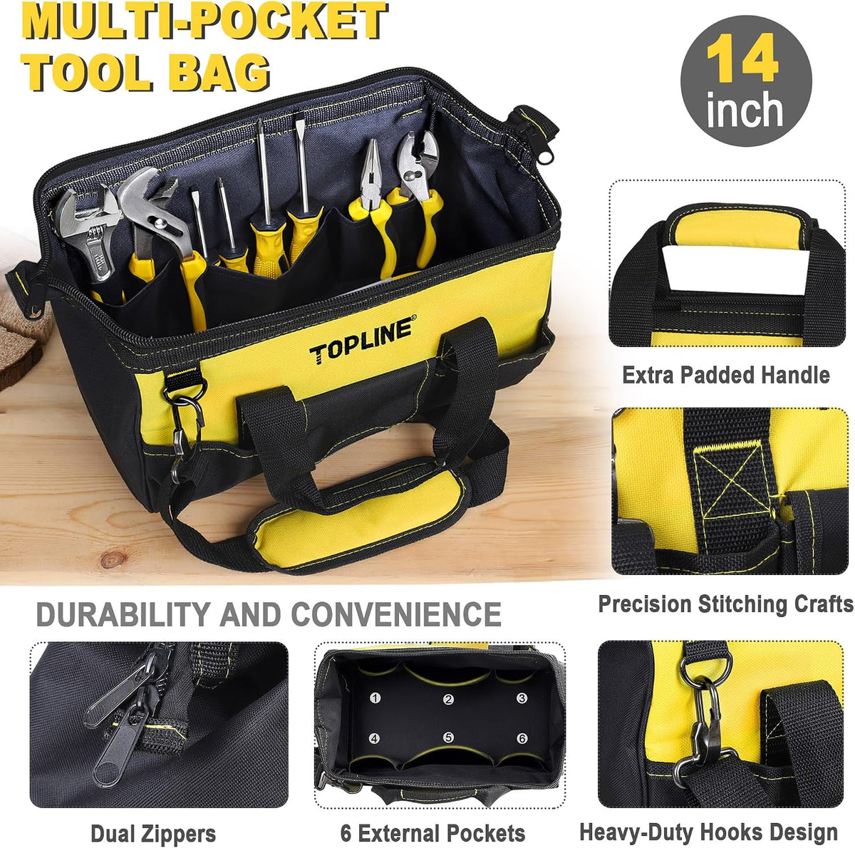 TOPLINE 390-Piece Home Tool Kits, 14-Inch Tool Bag with Tools Included