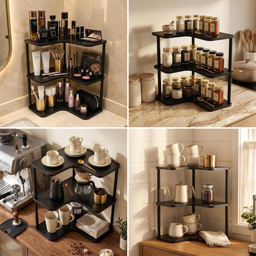 3 Tier Bathroom Organizer and Storage,Vanity Corner Shelf,Black