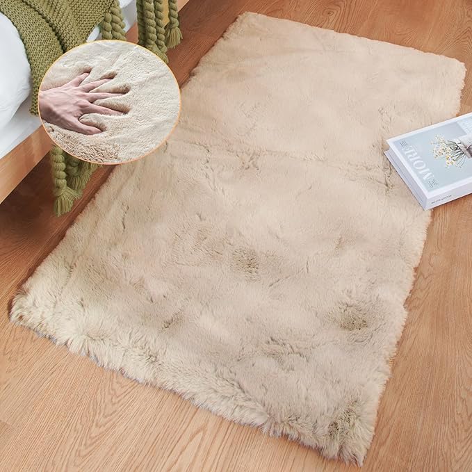 ORINOVA Beige Faux Sheepskin Rabbit Fur Shaggy Rugs by ORINOVA