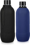 kwmobile 2x Neoprene Cover for SodaStream Bottle Cooler - Protective Sleeve with Zip, Glass Carafe Protector, Insulated Wrap in Black/Blue