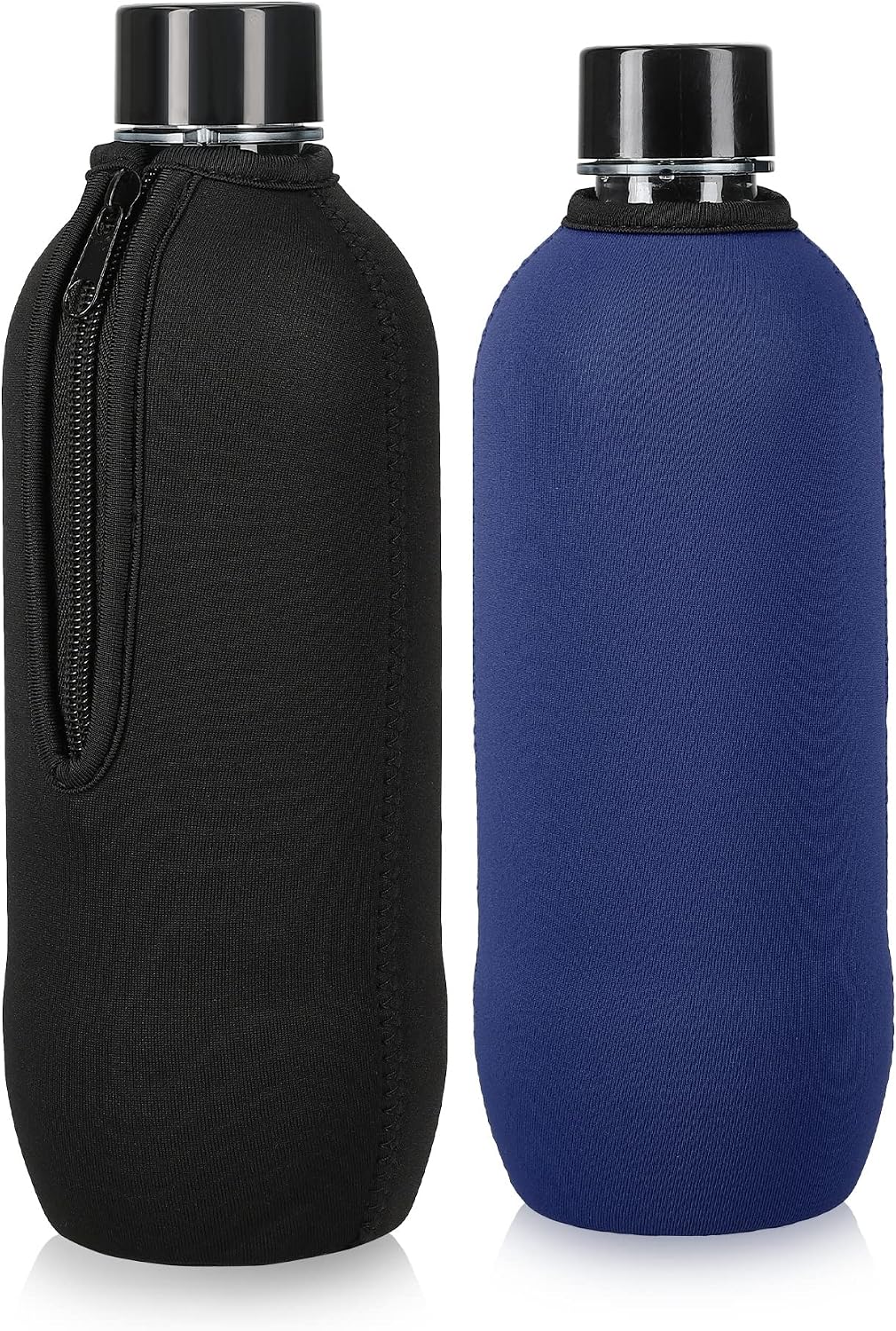 kwmobile 2x Neoprene Cover for SodaStream Bottle Cooler - Protective Sleeve with Zip, Glass Carafe Protector, Insulated Wrap in Black/Blue