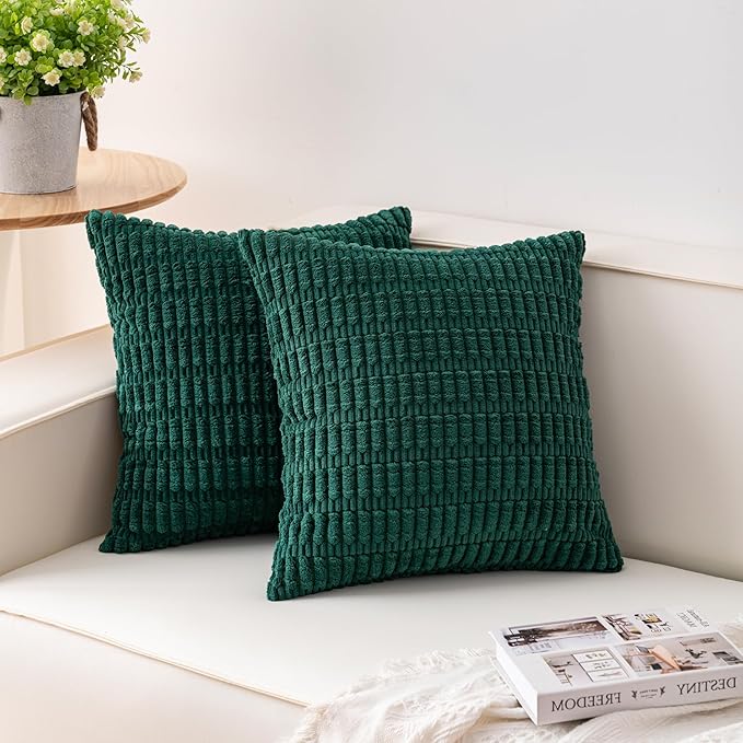 Pack of 2 Christmas Green Corduroy Decorative Throw Pillow Covers 24x24 Inch by Unknown