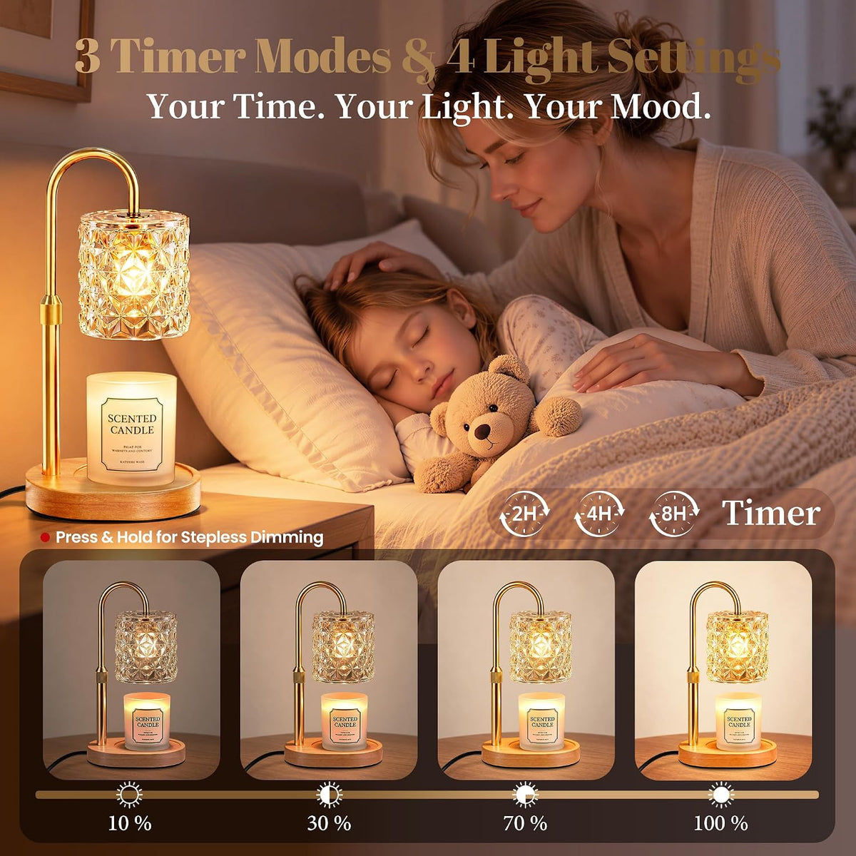 Candle Warmer Lamp with Timer, Home Decor Birthday Gifts for Women,  Gold