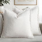 MIULEE Decorative Throw Pillow Covers Neutral Linen Fringe Throw Pillows Euro by MIULEE