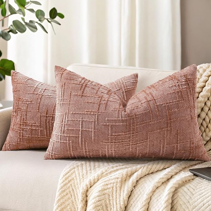 decorUhome Summer Pink Chenille Throw Pillow Covers 12x20 Set of 2 Textured by decorUhome