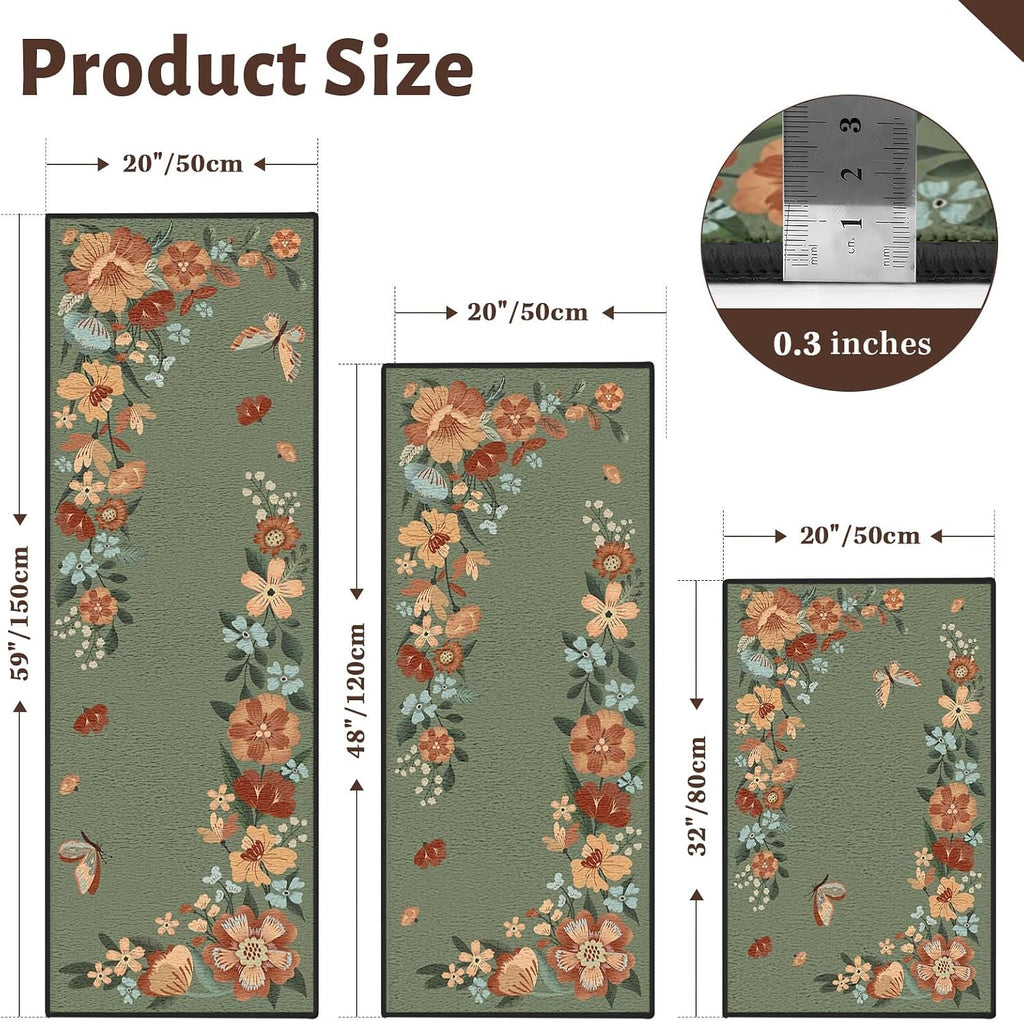 Kitchen Rugs Set of 3, Washable Non-Slip Kitchen Mats for Floor with Rubber Backing