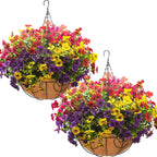 Grunyia Artificial Hanging Flowers Basket with Colorful Silk Daisies & Eucalyptus - UV/Sun-Resistant Plant for Outdoor Porch, Patio, Balcony - Indoor/Outdoor Home Decor