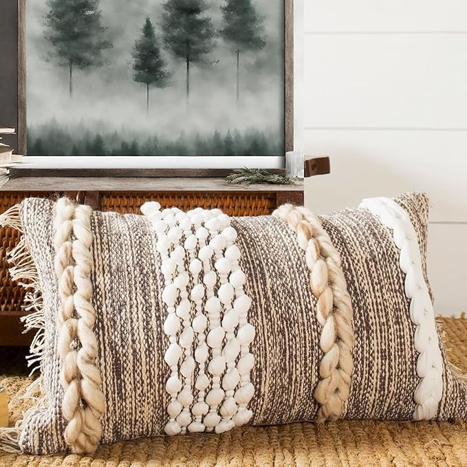 Decorative Boho-Chic Lumbar Pillow Cover 12x20 Premium Handwoven Tufted Cotton - Image 3