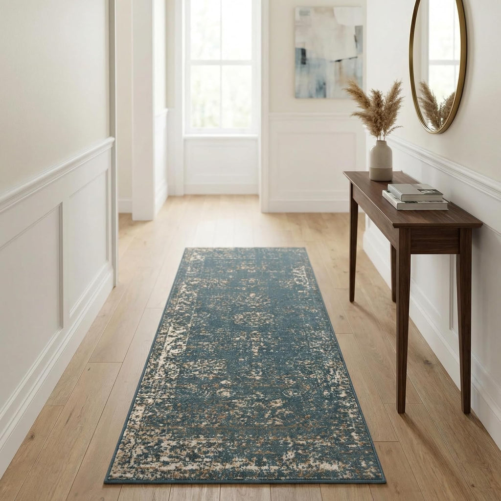 Unique Loom Sofia Collection Area Rug - Casino (2' x 6' 7" Runner, Blue/ Ivory)