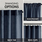 MIULEE Navy Blue Linen Curtains 108 Inch Length 2 Panels - Image 3