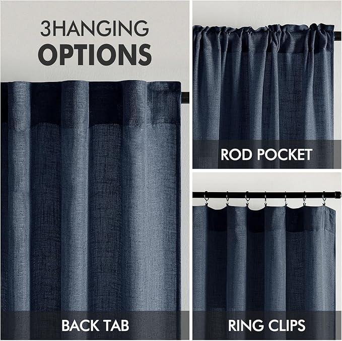 MIULEE Navy Blue Linen Curtains 72 Inch Length 2 Panels - Image 3