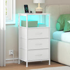 SONGMICS Nightstand with Charging Station, 3 Fabric Drawers
