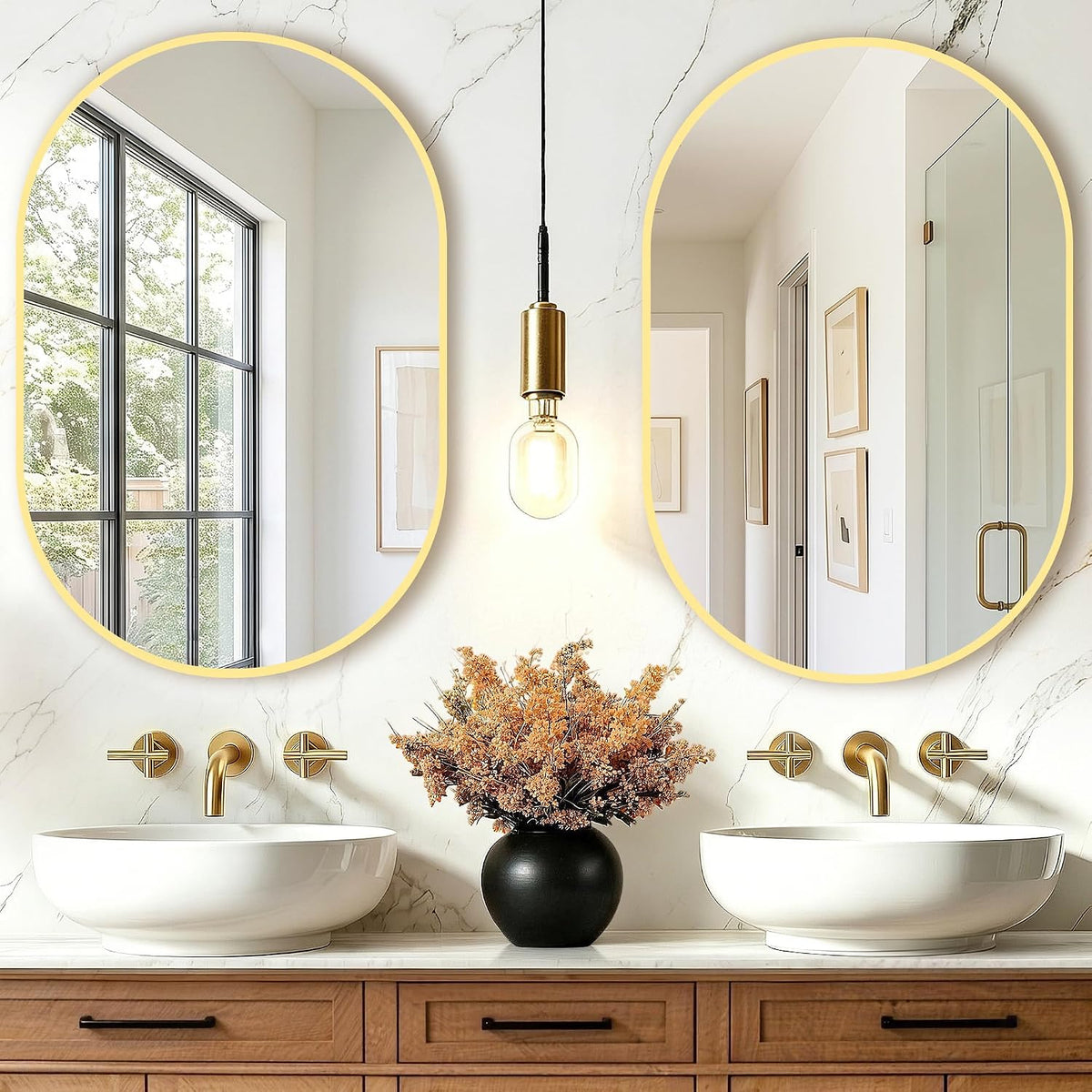 Oval Bathroom Mirror, 2 Pack 20"x30" Gold Vanity Mirror for Over Sink