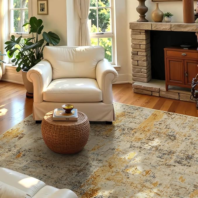 Entryway Rug 3x5 Beige Bedroom Area Rug Washable Non Slip Abstract Boho Rugs - Image 3