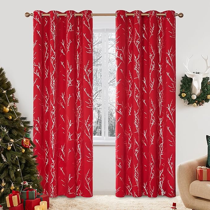 Deconovo Christmas Red Curtains, Soundproof Curtain, 52 x 95 Inch Long by Deconovo