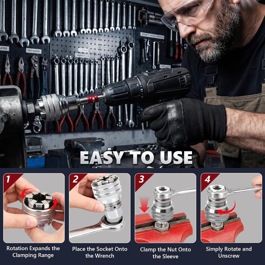 Joyzan Multi-function Universal Socket Wrench Tool, 3/8" Drive Ratchet