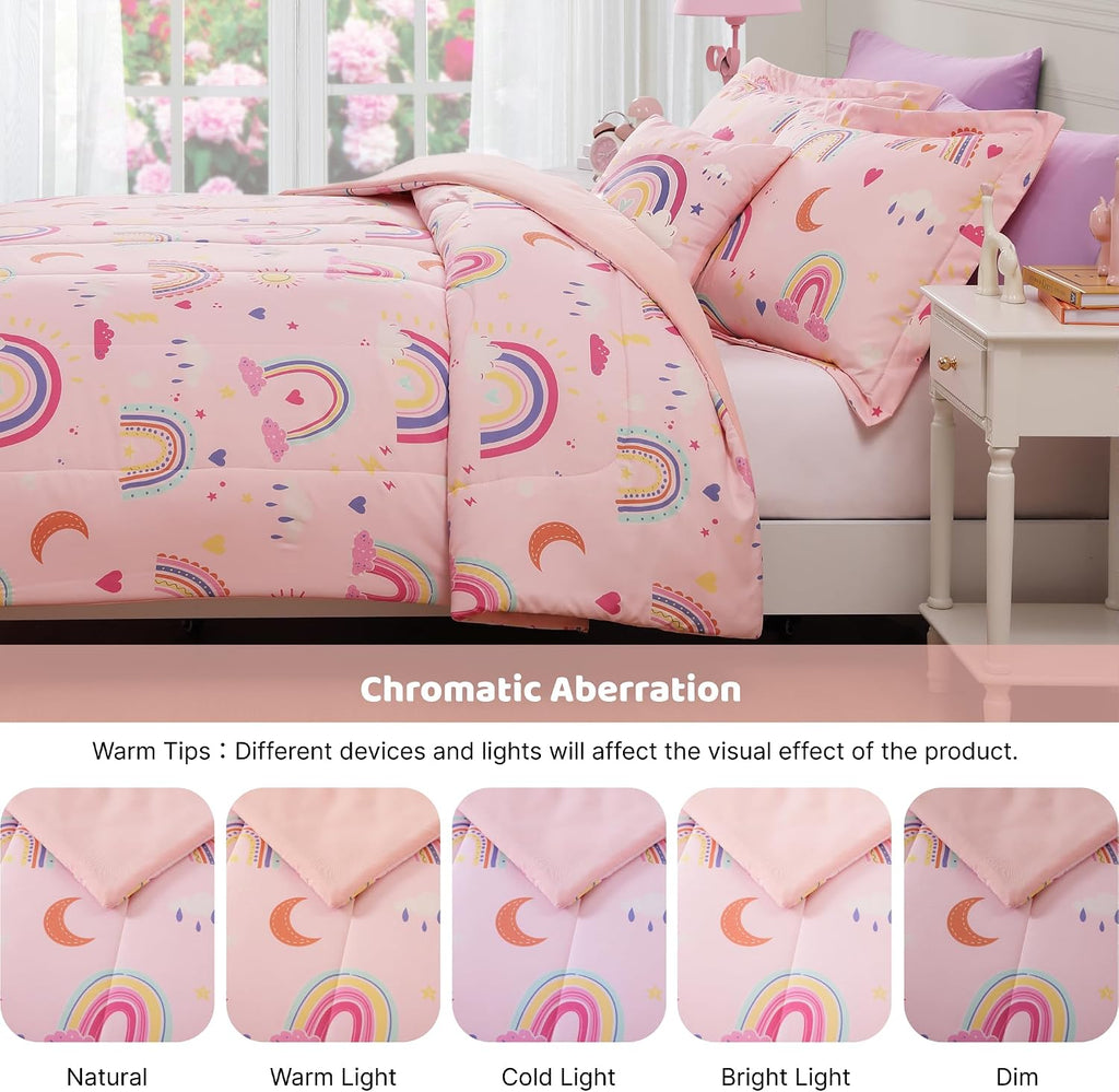 Twin Comforter Set for Girls-3 Pieces Rainbow Glow in the Dark Twin Bedding