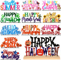 Chunful 13 Pcs Interchangeable Holiday Metal Table Signs with Wooden Base