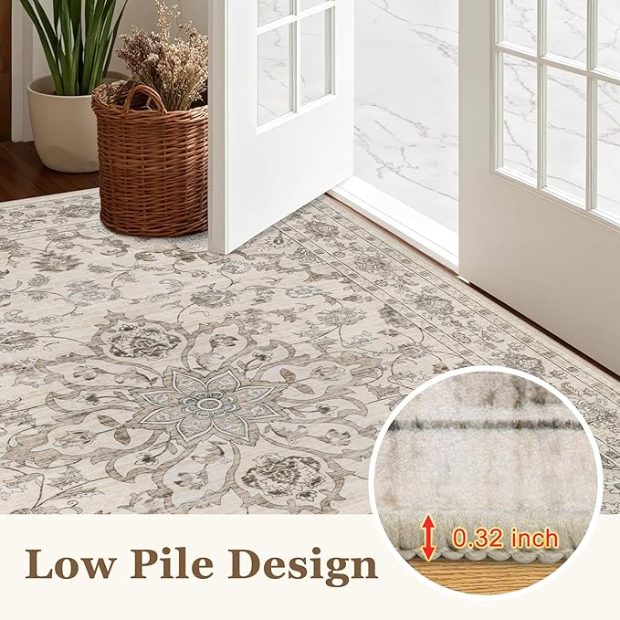 Area Rugs 10x12 Living Room Rug: Washable Rug Soft Vintage Distressed Floral - Image 9