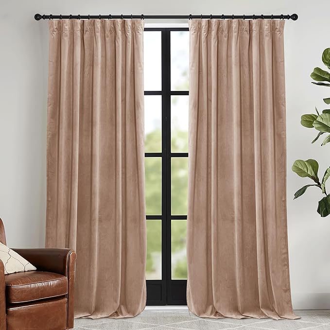 RYB HOME Blush Velvet Curtains 72 inches by RYBHOME