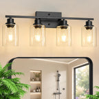 Ascher 4 Light Bathroom Light Fixture, Matte Black Bathroom Lighting Fixtures Over Mirror, Vanity Light with Clear Glass Shade, Wall Sconce for Living Room Bedroom Cabinet, E26 Base