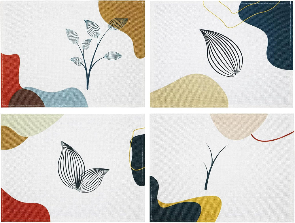 Modern Table Placemats Set of 4 Abstract Leaf Place Mats Colorful Table Mat