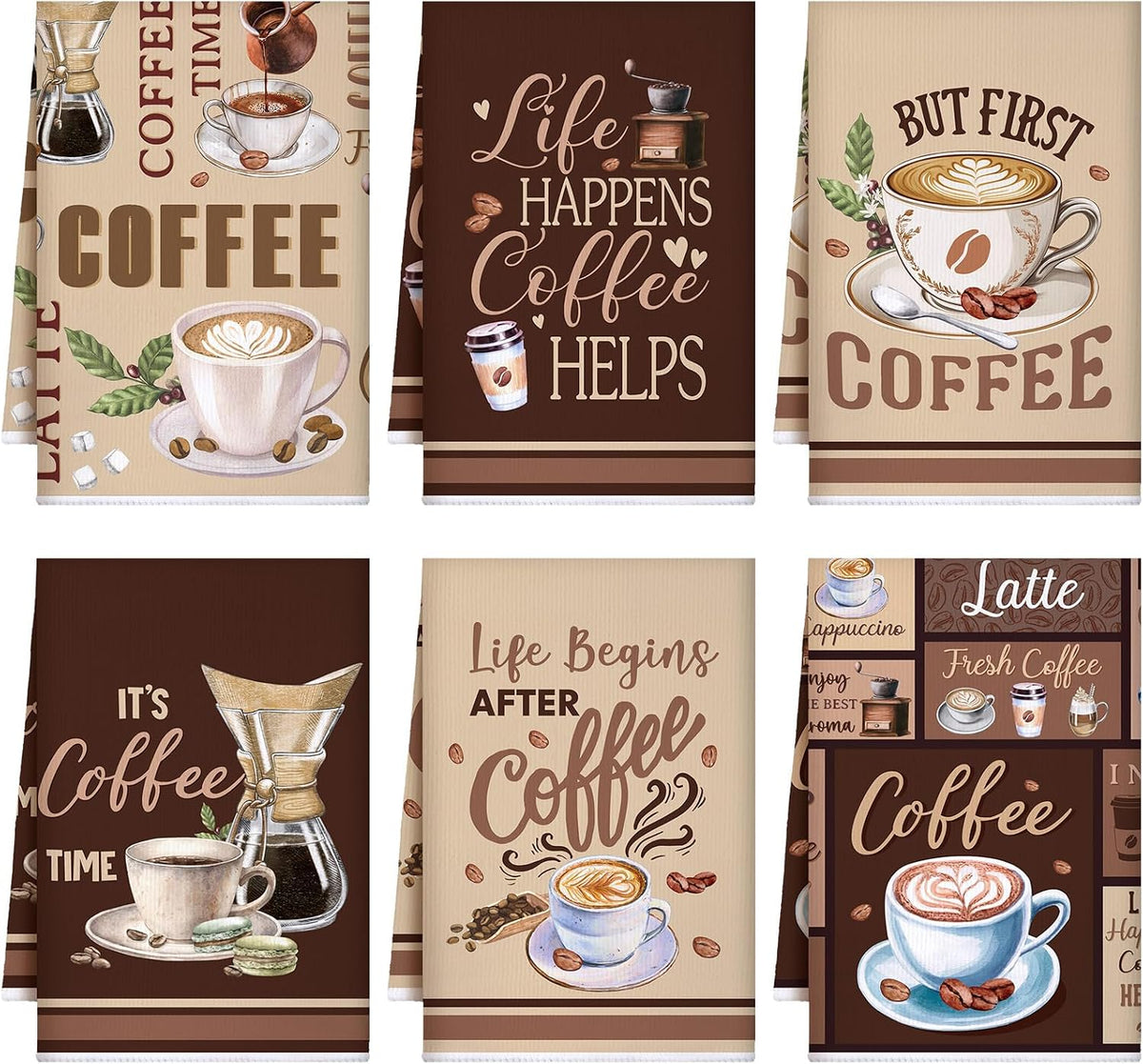 Bencailor 6 Pcs Coffee Kitchen Towels Decorative Dish Towels Sets