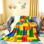 Building Blocks Thermal Insulated Flannel Fleece Throw Blanket - Toy Geometric Rectangle All Season Fuzzy for Bed Sofa Couch - Modern Style Bedroom Decor Plush Baby 30"x40"