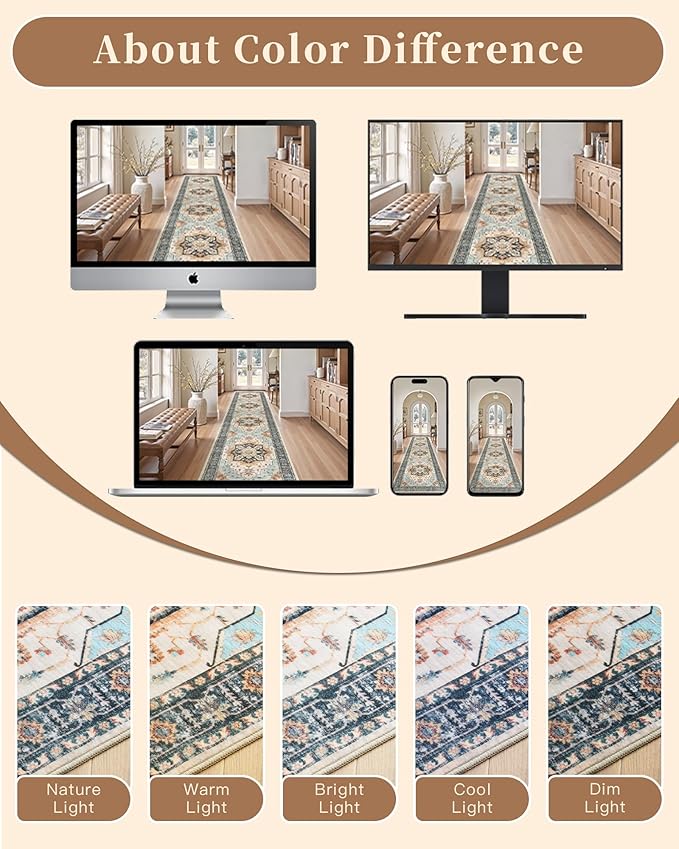 Madane Runner Rug 2x8, Washable Hallway Runner Rugs, Non-Slip Low-Pile Soft - Image 9