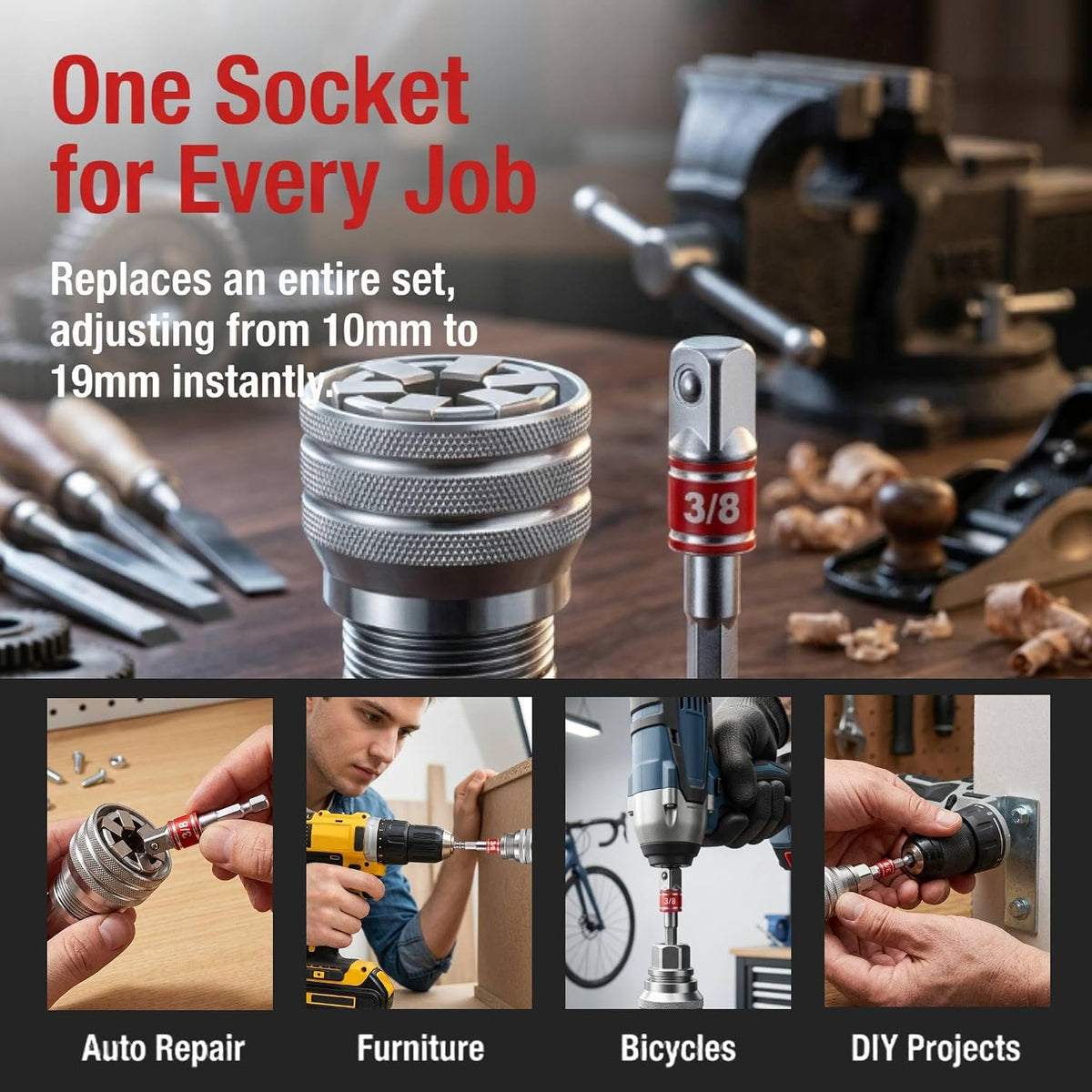 Fenteer 2 Pack Universal Socket Wrench Set 10–19mm Self-Adjusting