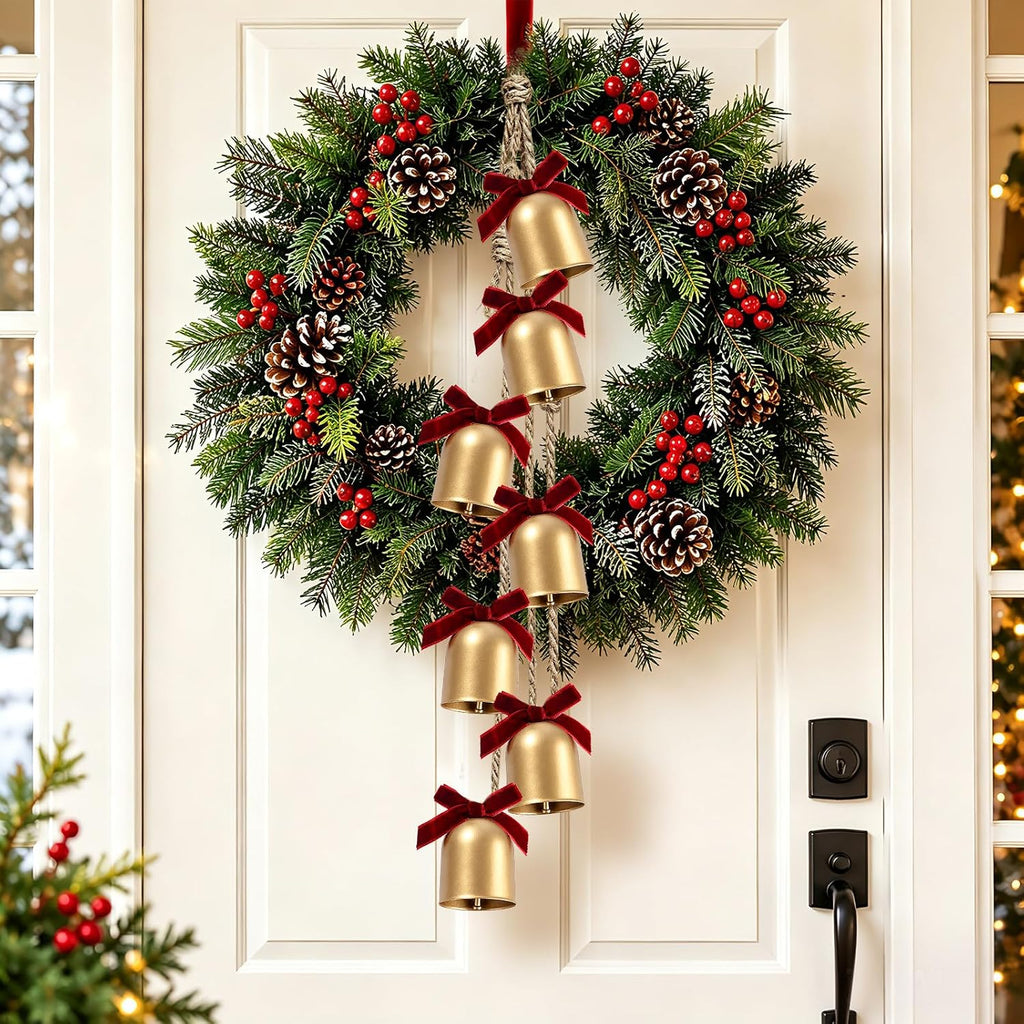 12 Pcs Gold Christmas Bells for Decoration, Rustic Metal Bells with Rope