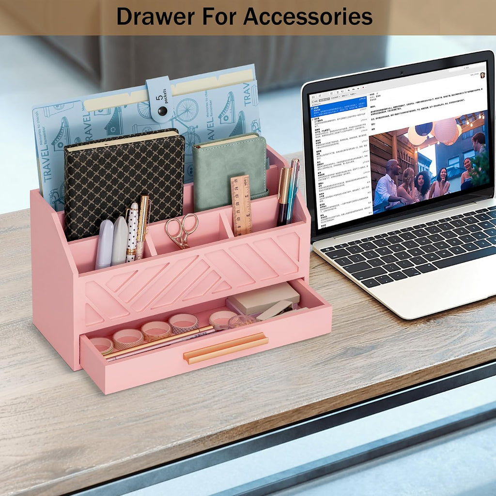 Desk Organizer with Drawer, Countertop Bill Mail Organizer and File Storage