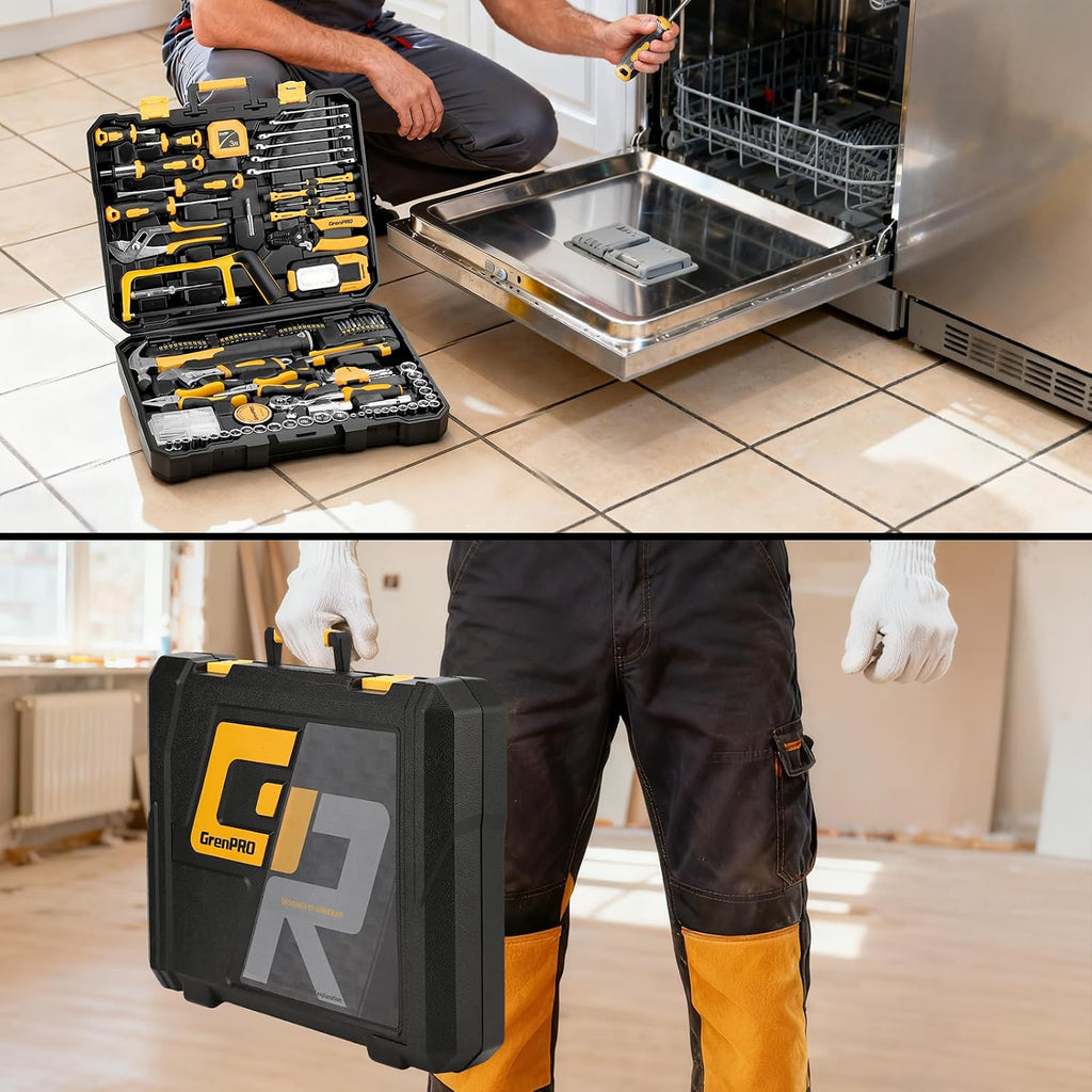 218PCS Home Tool Set – Hammer, Wrenches, Screwdrivers, Hacksaw, Electrical Tester, Work Lamp – DIY, Furniture Assembly & Minor Repairs – Gift for Homeowners