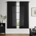 Vintage Black Linen Curtains 63 Inch Length by Nanspring