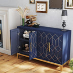 47.8" Storage Accent Cabinet with 4 Doors, Modern Sideboard Buffet Cabinet with Gold Lines, Wood Decorative Credenza with Storage for Living Room, Kitchen, Dining Room, Entryway, Blue