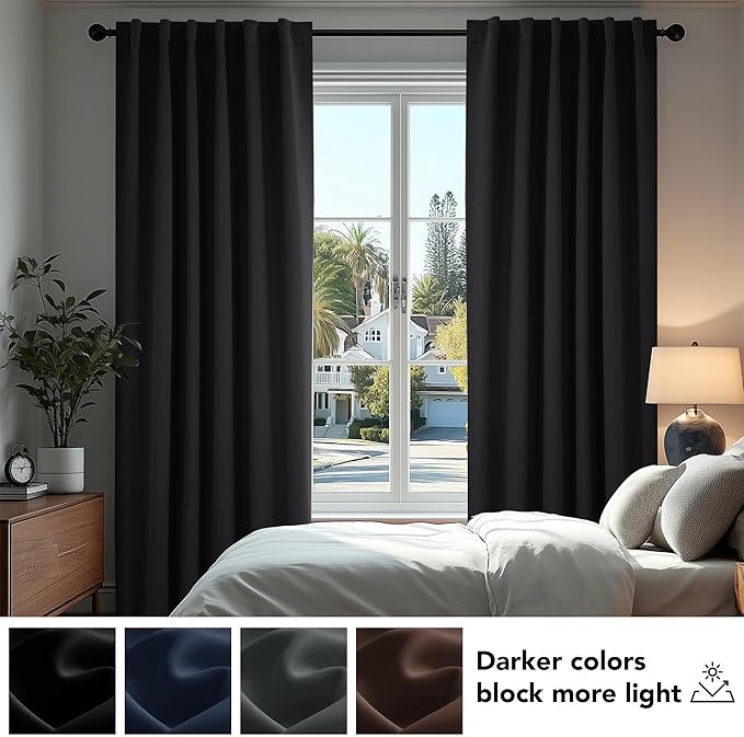Deconovo Blackout Curtains, Thermal Insulated, W70 x L63 2 Panels, Back Tab - Image 4