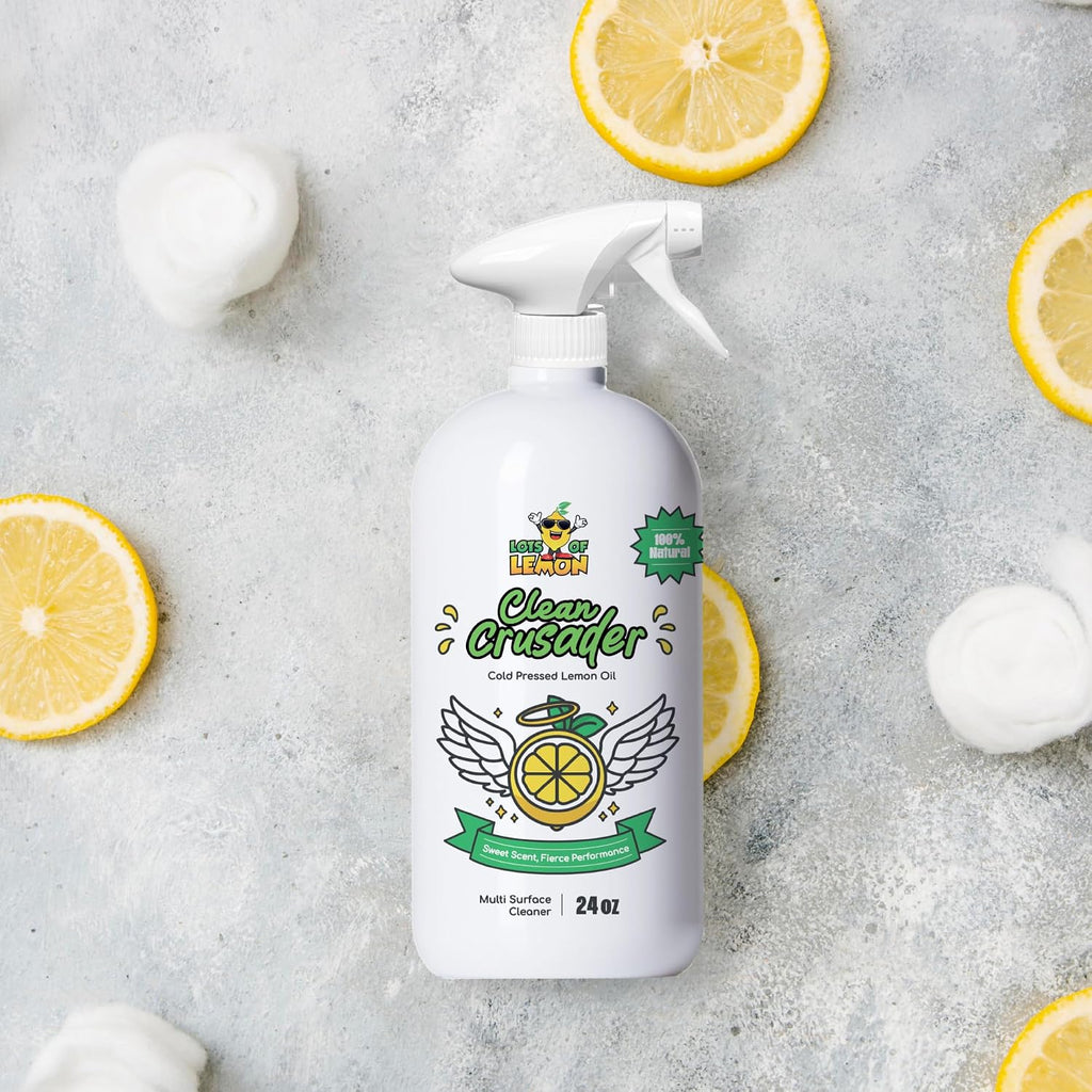 Clean Crusader Cold Pressed Lemon Oil Multi Surface Cleaner Spray - for Hardwood Floors, Countertops and Bathroom & More - Vegan & Cruelty Free Cleaning Supplies- 24 oz - 1 Pack