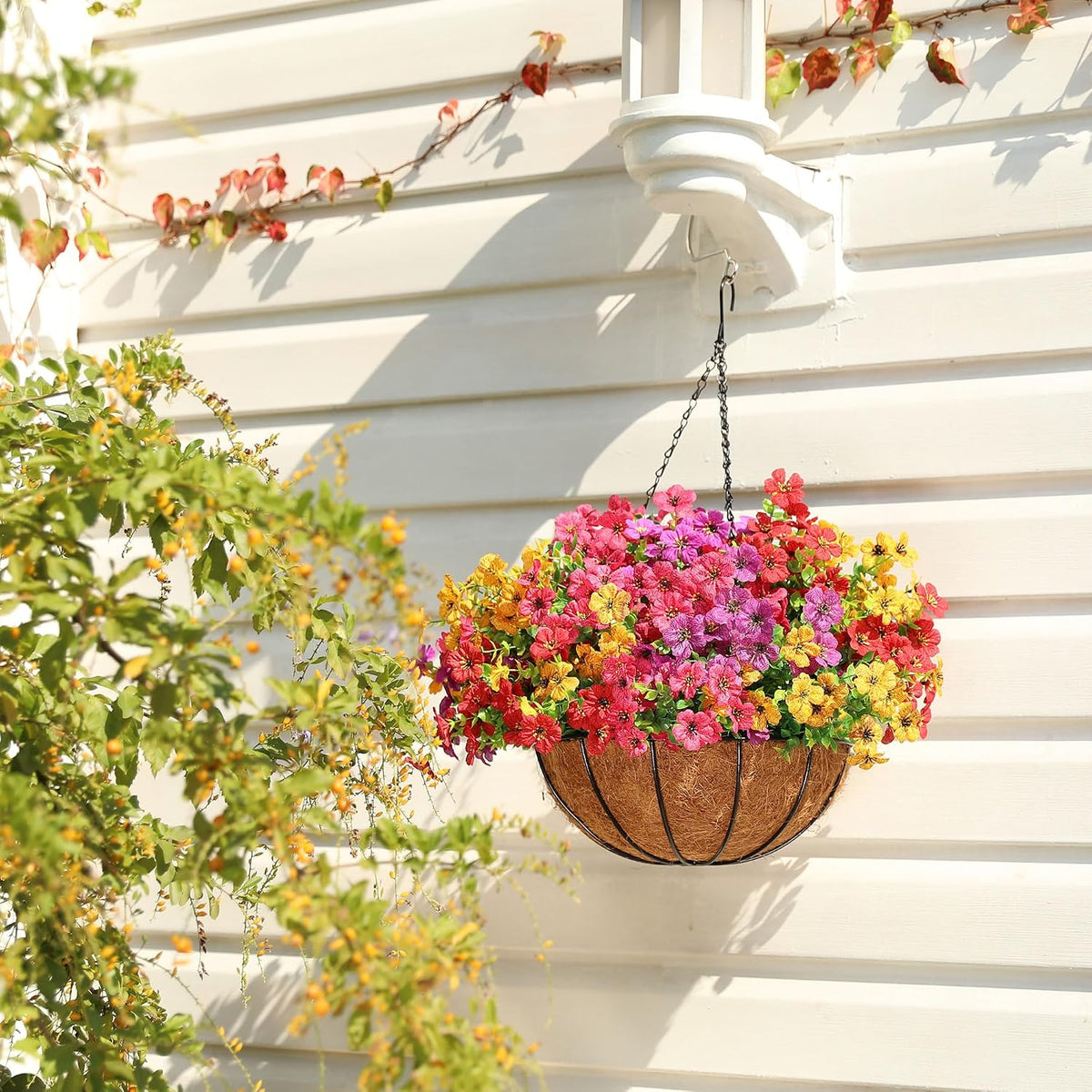Artificial Flowers for Outdoors, 16 Bundles UV Resistant Realistic Faux Silk Flowers, Fake Plants for Outside Planter Front Porch Patio Balcony Window Box Garden Yard Farmhouse