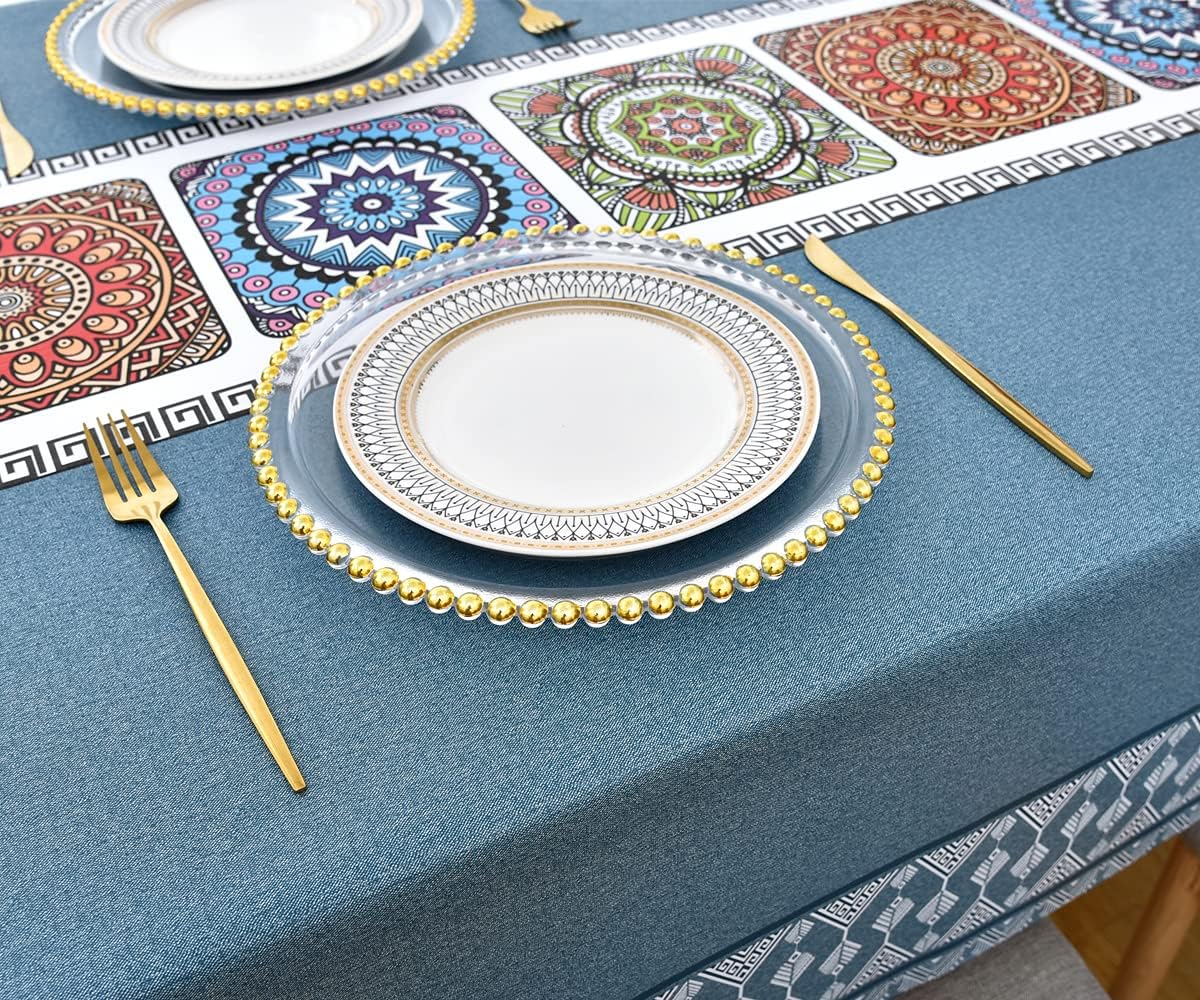 Zobesta Blue Vinyl Tablecloths for Rectangle Tables 55x86 Outdoor PVC