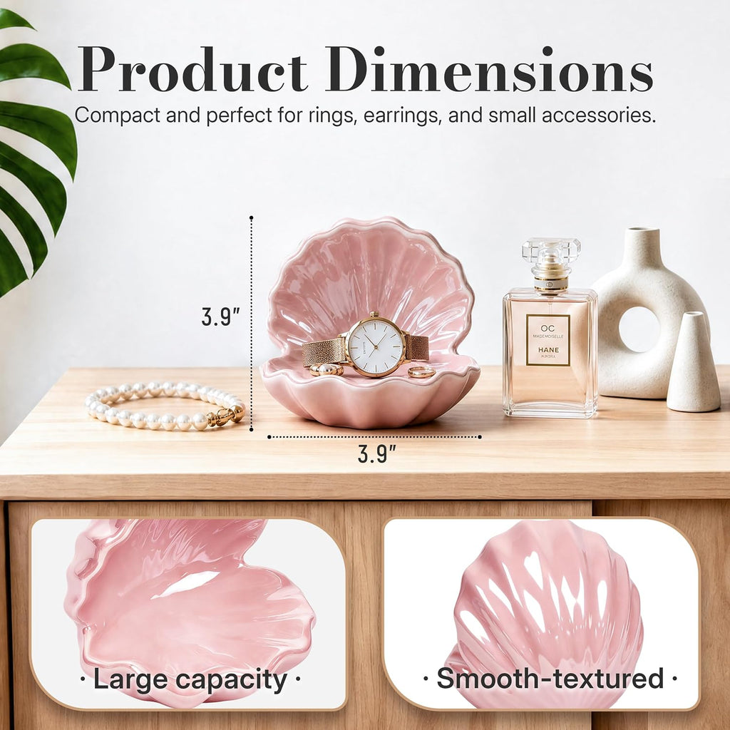 Pink Seashell Jewelry Dish, Ceramic Ring Holder, Coastal Pink Room Decor
