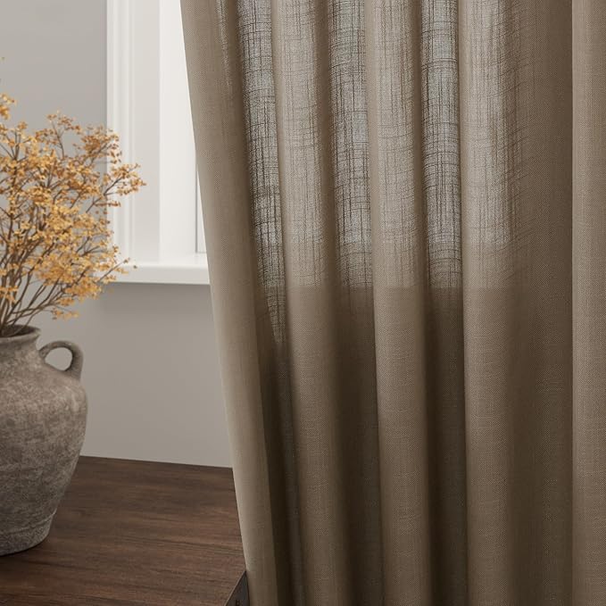 Nanspring Dark Taupe Linen Curtains 80 Inches Length - Image 2