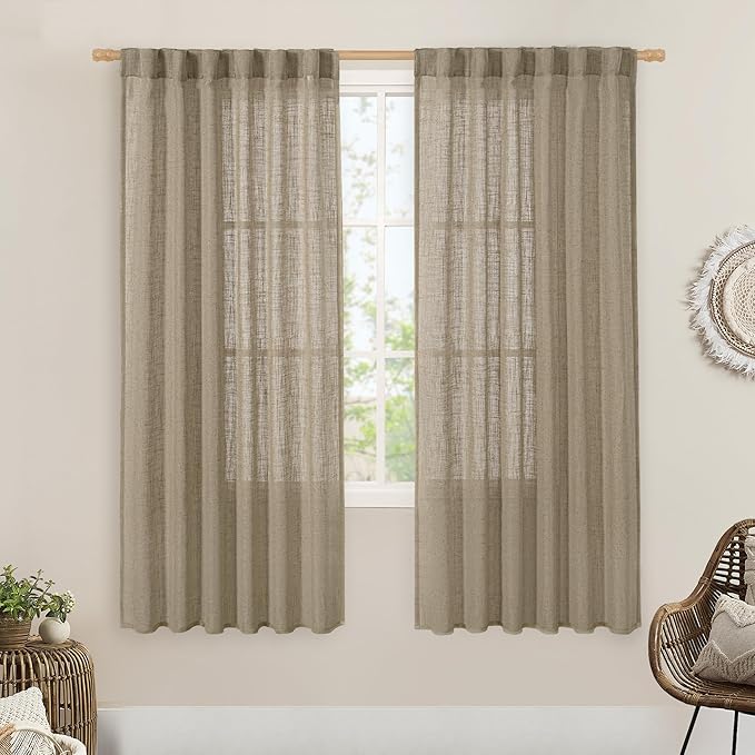 LAMIT Linen Curtains 68 Inch Length 2 Panels, Light Filtering Panels Back Tab by LAMIT