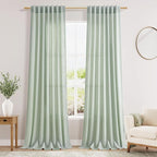 Aqua Green Linen Curtains 90 Inch Long 2 Panels Set by Nanspring