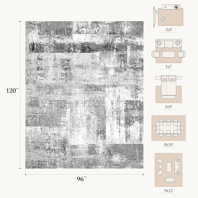Rugflix 8x10 Large Area Rugs for Living Room, Abstract Washable Rug, Stain - Image 2