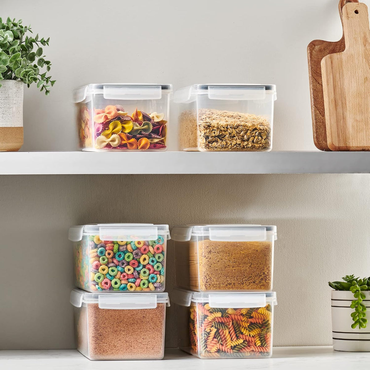 Large Airtight Food Storage Containers with Lids Set of 4 3.2L - 102 fl. oz Pasta storage Containers, BPA Free Plastic Spaghetti container - Air Tight Canisters for Kitchen Pantry Organization