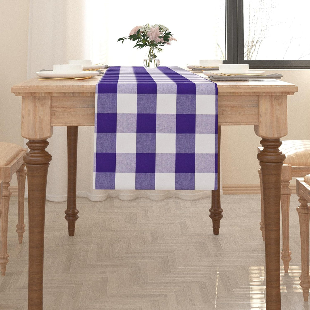 Purple & White 2 Side Buffalo Check Farmhouse Table Runner for Family Dinners or Gatherings Indoor or Outdoor Parties Everyday Use 12" x 72"