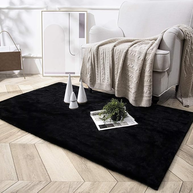 Ashler Faux Fur Rug, Ultra Soft Faux Rabbit Fur, 3 x 5 Feet Rectangle, Machine - Image 2