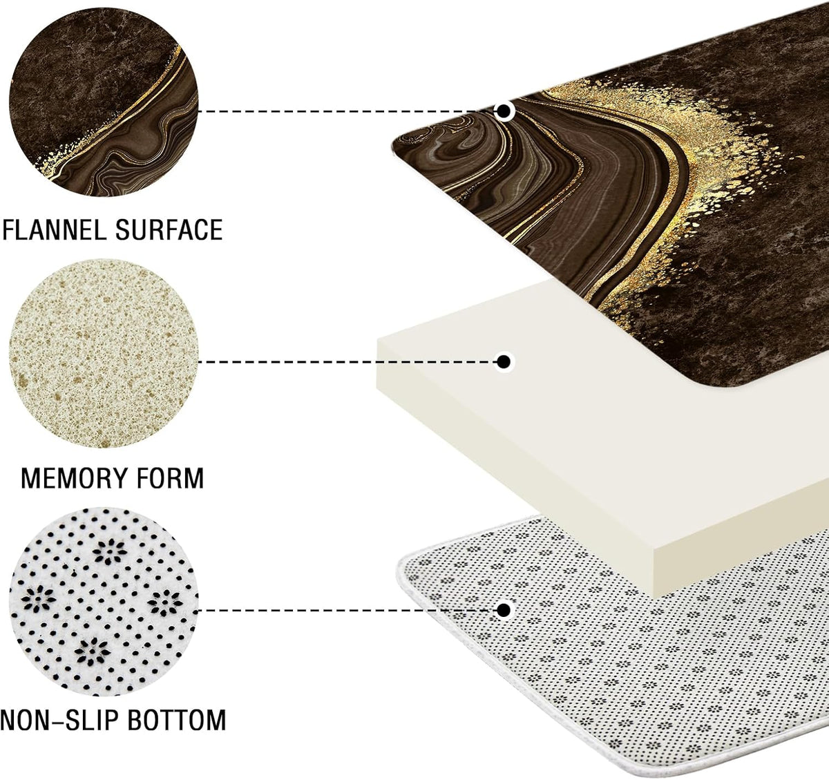 4 Pcs Luxury Marble Shower Curtain Set with Non-Slip Rugs, Toilet Lid Cover and Bath Mat, Gold Foil Brown Bathroom Decor Set with Shower Curtain and Rugs and Accessories