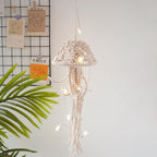 Macrame Wall Hanging,Jellyfish Dream Catcher with Star Lights,Bohemian Woven Wall Art Decor Beautiful Apartment Dorm Room Door Decoration (White)