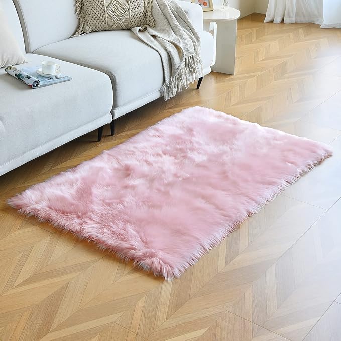 duduta Pink Faux Sheepskin Fur Rug 3x5 ft, Fluffy Shag Girls Bedroom Dorm - Image 5